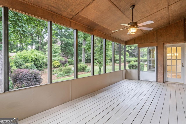 829 Bev Ct, Lawrenceville, GA 30046 - unfurnished sunroom featuring ceiling fan and lofted ceiling