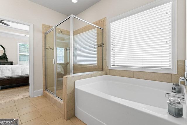 2844 Bluestone Dr SW, South Fulton, GA 30331 - full bathroom featuring connected bathroom, a garden tub, a stall shower, tile patterned flooring, and recessed lighting