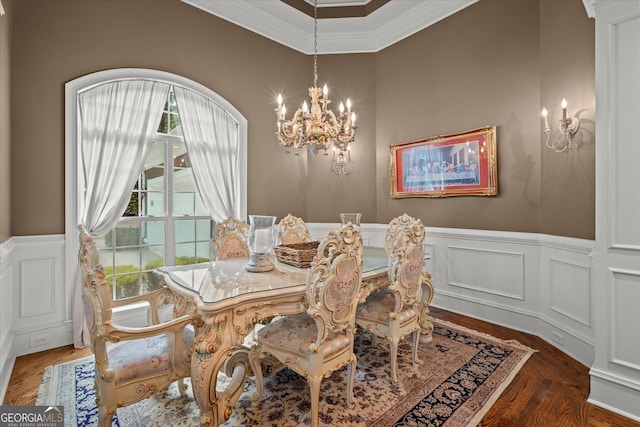 9125 Patrick Pl, Winston, GA 30187 - dining space featuring a chandelier, wainscoting, crown molding, and a decorative wall