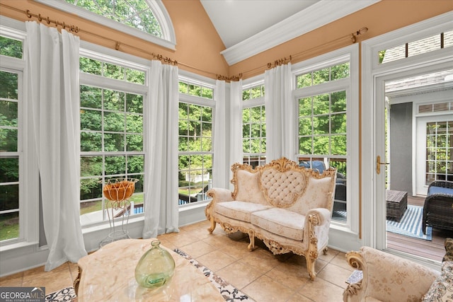 9125 Patrick Pl, Winston, GA 30187 - sunroom / solarium featuring vaulted ceiling, tile patterned flooring, and french doors