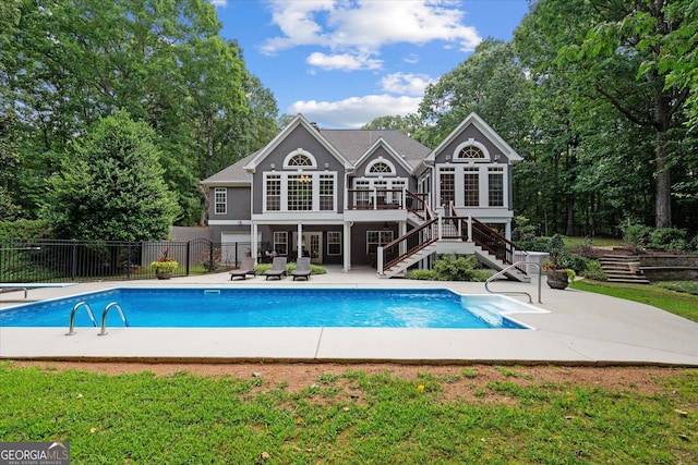 9125 Patrick Pl, Winston, GA 30187 - back of house with stairs, a patio area, stucco siding, and french doors