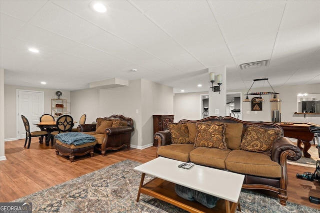 9125 Patrick Pl, Winston, GA 30187 - living room featuring wood finished floors, billiards, and recessed lighting