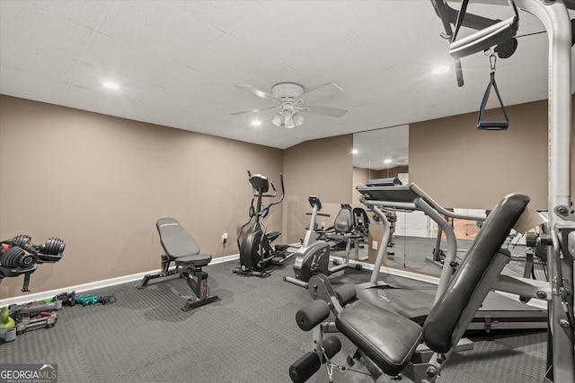 9125 Patrick Pl, Winston, GA 30187 - gym with a ceiling fan and recessed lighting