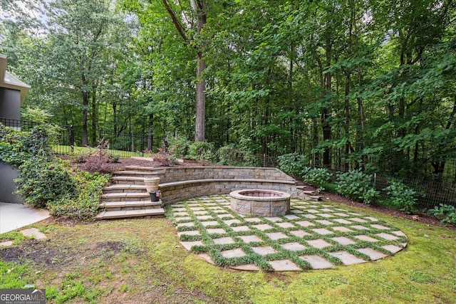 9125 Patrick Pl, Winston, GA 30187 - view of yard featuring an outdoor fire pit and stairway