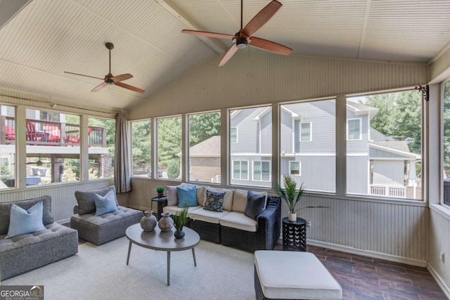 260 W Peachtree St, Norcross, GA 30071 - sunroom featuring a ceiling fan, vaulted ceiling, and outdoor lounge area