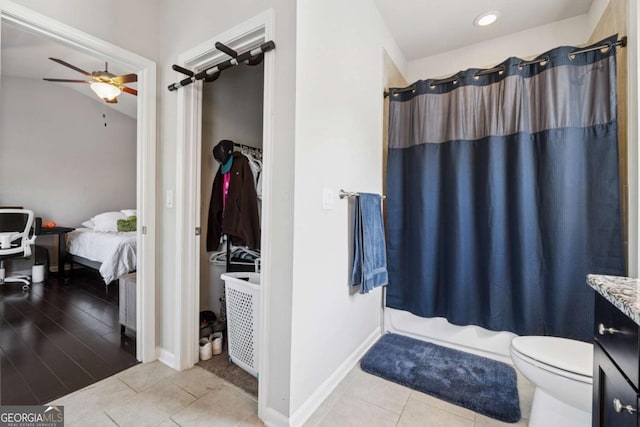 2520 Carmel Way, Alpharetta, GA 30009 - full bathroom featuring ceiling fan, shower / bath combo, vanity, and recessed lighting