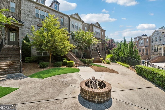 2520 Carmel Way, Alpharetta, GA 30009 - view of property's community with stairway, a residential view, and an outdoor fire pit