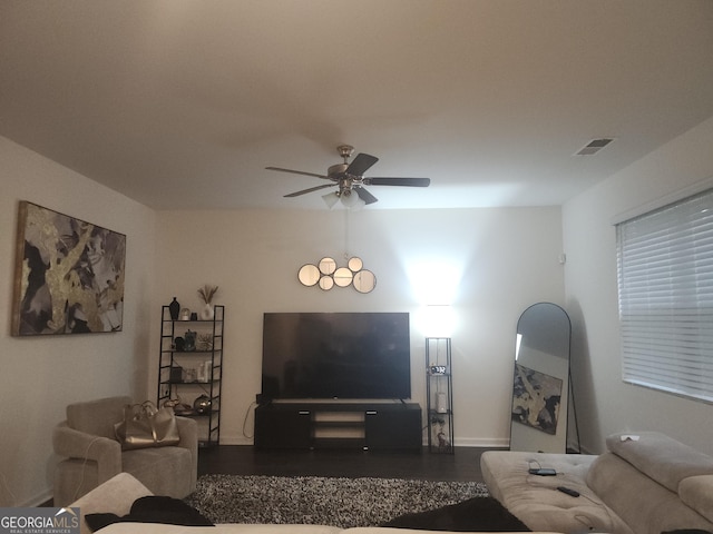 160 Grafton St, Hampton, GA 30228 - living room featuring a ceiling fan and wood finished floors
