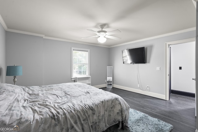 4759 Highland Point Dr, Auburn, GA 30011 - bedroom with ornamental molding, dark wood-style flooring, and ceiling fan