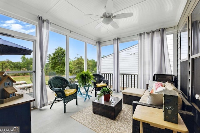 5744 Cypress Bluff Ln, Hoschton, GA 30548 - sunroom / solarium with ceiling fan, an outdoor living space, and healthy amount of natural light