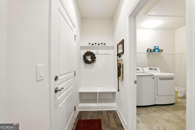 5744 Cypress Bluff Ln, Hoschton, GA 30548 - mudroom with washer and dryer and wood finished floors