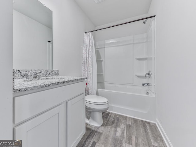 520 Pemberton St, Euharlee, GA 30145 - full bathroom with vanity, shower / bath combination with curtain, and wood finished floors