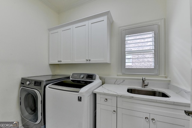8230 Royal Melbourne Way, Duluth, GA 30097 - washroom with cabinet space, separate washer and dryer, and crown molding