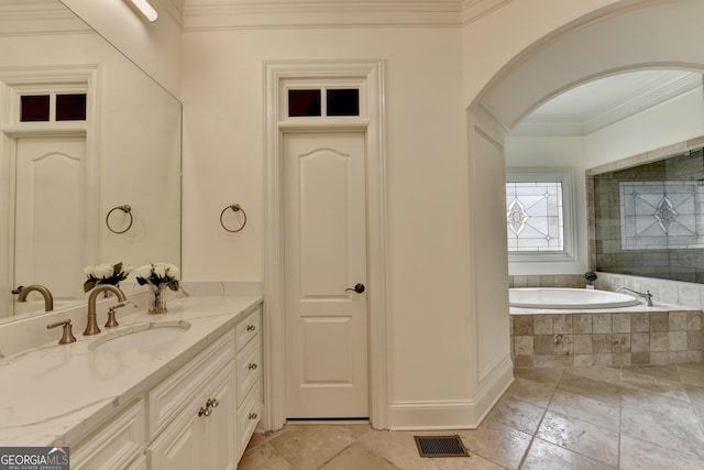 8230 Royal Melbourne Way, Duluth, GA 30097 - full bathroom with vanity, ornamental molding, and a bath