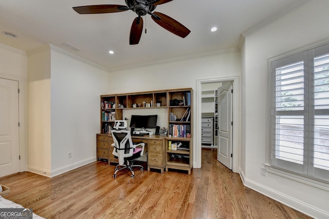 8230 Royal Melbourne Way, Duluth, GA 30097 - office space with a ceiling fan, ornamental molding, light wood-type flooring, and recessed lighting