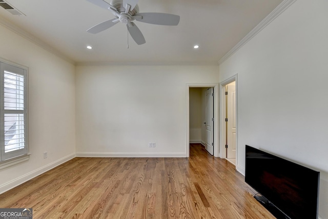 8230 Royal Melbourne Way, Duluth, GA 30097 - empty room with crown molding, light wood-style floors, ceiling fan, and recessed lighting