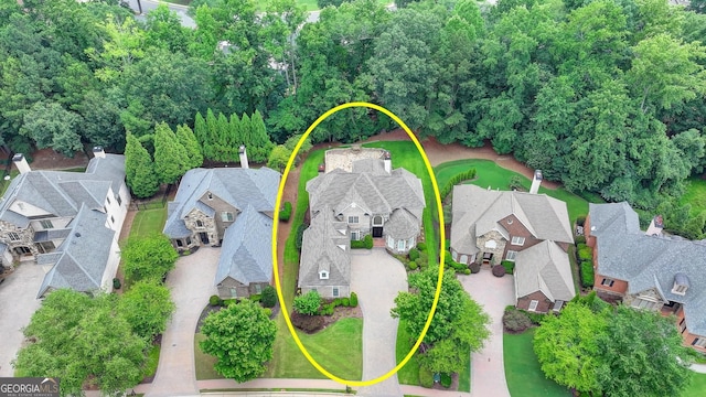 8230 Royal Melbourne Way, Duluth, GA 30097 - aerial perspective of suburban area with property boundaries highlighted