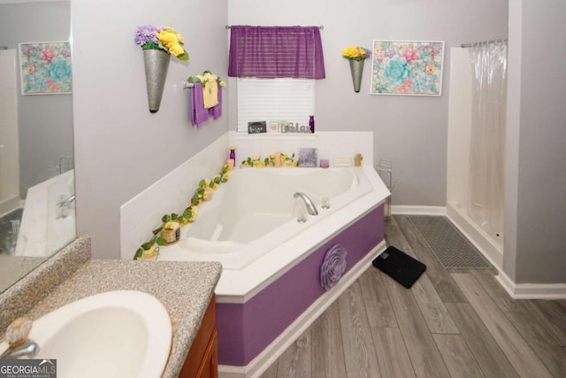 1964 Cutters Mill Way, Lithonia, GA 30058 - full bathroom with wood finished floors, vanity, a bath, and a shower with curtain