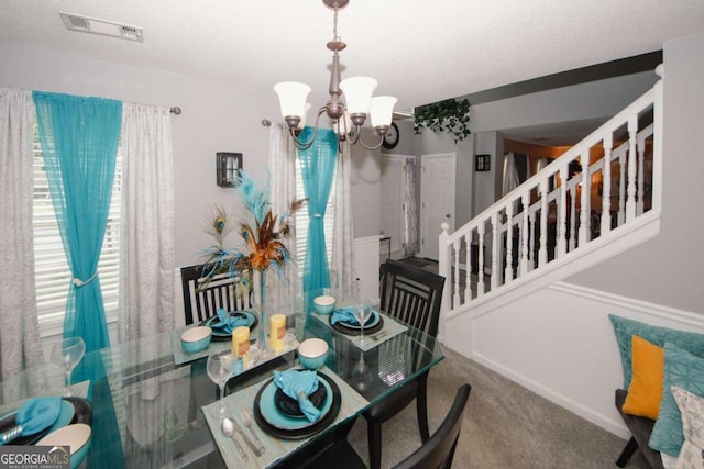 1964 Cutters Mill Way, Lithonia, GA 30058 - carpeted dining space featuring a chandelier, plenty of natural light, and stairway