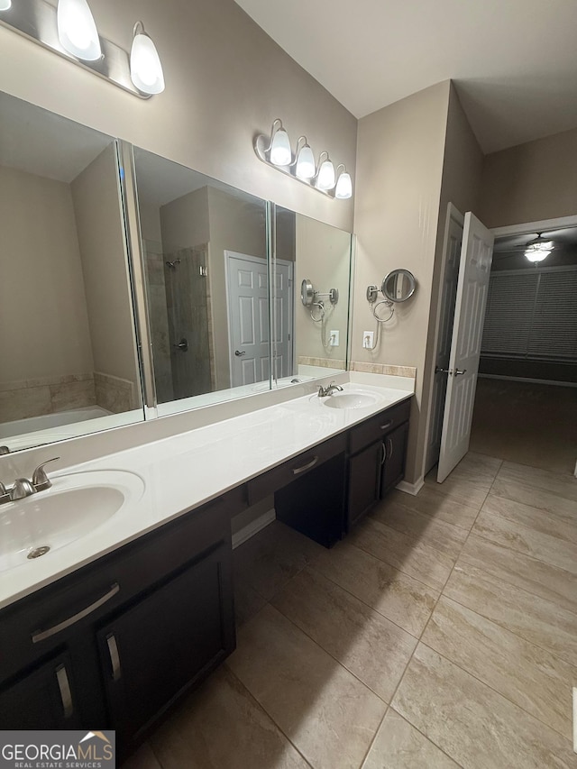 1955 Nocturne Dr Unit 3105, Alpharetta, GA 30009 - bathroom featuring double vanity, a bath, a shower stall, and tile patterned floors