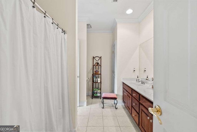262 Pinnacle Pointe Dr, Rocky Face, GA 30740 - full bath with ornamental molding, vanity, tile patterned flooring, and curtained shower
