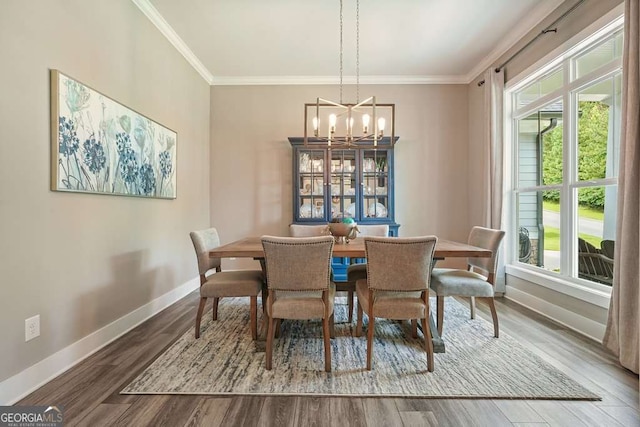 287 Flower Farm Dr, Acworth, GA 30101 - dining room featuring a chandelier, wood finished floors, and crown molding