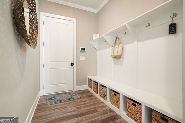 287 Flower Farm Dr, Acworth, GA 30101 - mudroom with crown molding and wood finished floors