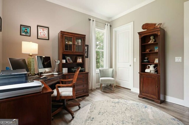 287 Flower Farm Dr, Acworth, GA 30101 - home office featuring light wood-style floors and crown molding