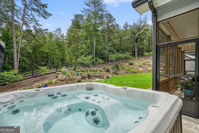 287 Flower Farm Dr, Acworth, GA 30101 - exterior space featuring a hot tub and a forest view