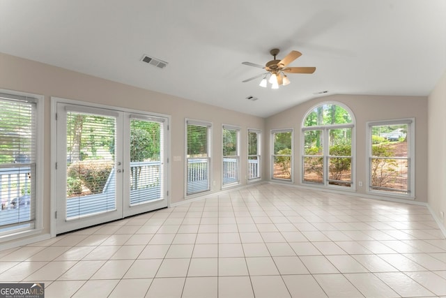 1655 Oak Crest Ct, Marietta, GA 30066 - unfurnished sunroom featuring french doors, vaulted ceiling, and tile patterned floors