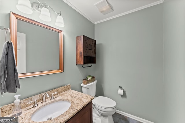 1655 Oak Crest Ct, Marietta, GA 30066 - half bath featuring crown molding and vanity