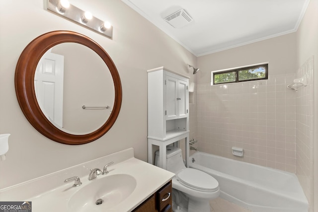 1655 Oak Crest Ct, Marietta, GA 30066 - bathroom with vanity, washtub / shower combination, and ornamental molding