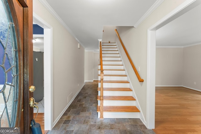 1655 Oak Crest Ct, Marietta, GA 30066 - staircase with stone finish floors and ornamental molding