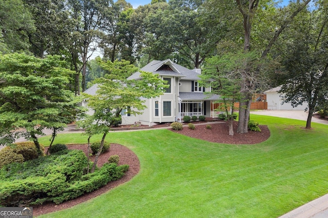 1655 Oak Crest Ct, Marietta, GA 30066 - victorian home with covered porch, a front yard, and curved driveway