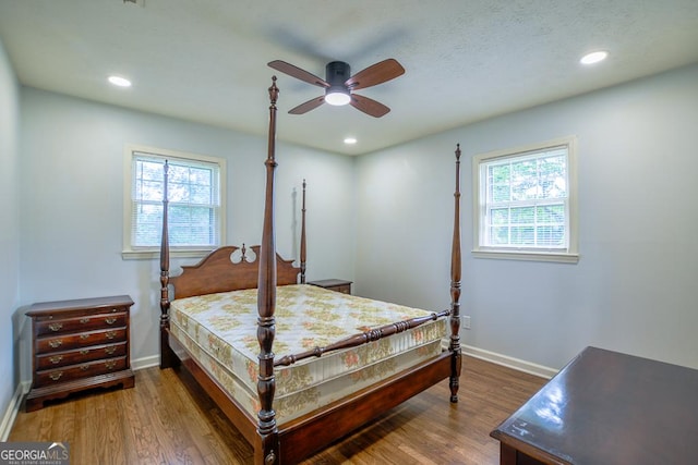 7144 Carolyn Cir, Lithia Springs, GA 30122 - bedroom with multiple windows, wood finished floors, recessed lighting, and a ceiling fan