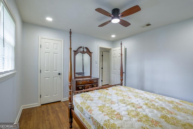 7144 Carolyn Cir, Lithia Springs, GA 30122 - bedroom featuring dark wood finished floors, recessed lighting, and ceiling fan