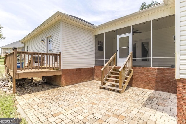 132 Hidden Creek Cir, Lizella, GA 31052 - view of patio / terrace with a sunroom, a wooden deck, and ceiling fan