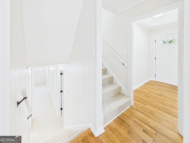 4630 Glenwood Dr, Macon, GA 31210 - stairs featuring hardwood / wood-style floors and crown molding