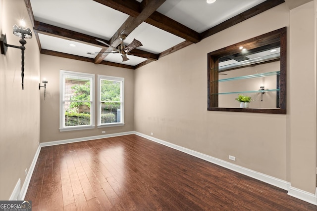 1065 Beacon Hill Xing, Alpharetta, GA 30005 - spare room featuring dark wood-type flooring, ceiling fan, beam ceiling, and coffered ceiling
