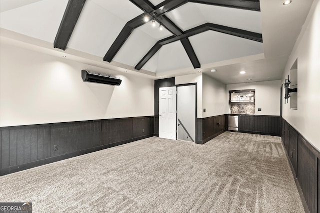 1065 Beacon Hill Xing, Alpharetta, GA 30005 - carpeted spare room featuring a wainscoted wall, recessed lighting, beamed ceiling, and high vaulted ceiling