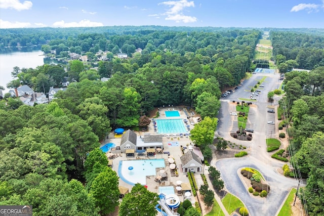 1065 Beacon Hill Xing, Alpharetta, GA 30005 - aerial overview of property's location featuring a pool area and a nearby body of water