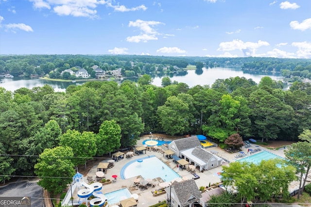 1065 Beacon Hill Xing, Alpharetta, GA 30005 - drone / aerial view of a pool area and a nearby body of water