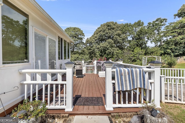 408 Dixieland Dr, Byron, GA 31008 - wooden terrace with a sunroom