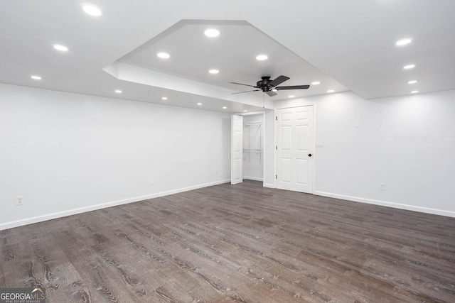 5491 Hiram Rd, Powder Springs, GA 30127 - empty room featuring dark wood-type flooring, recessed lighting, and a ceiling fan