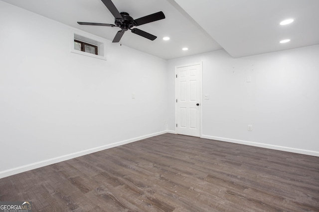 5491 Hiram Rd, Powder Springs, GA 30127 - empty room with recessed lighting, a ceiling fan, and dark wood finished floors
