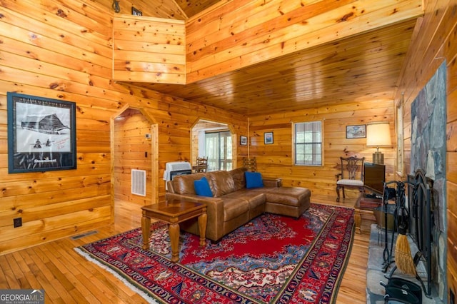 71 Cohutta Forest Rd Unit 9, Chatsworth, GA 30705 - living room featuring hardwood / wood-style floors, wood walls, and wood ceiling
