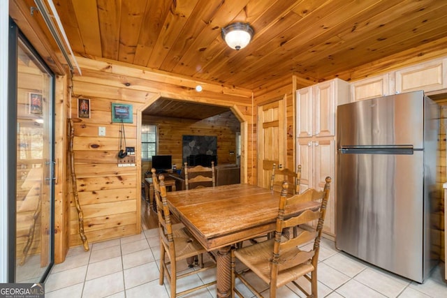 71 Cohutta Forest Rd Unit 9, Chatsworth, GA 30705 - dining area featuring wood walls, light tile patterned floors, and wood ceiling