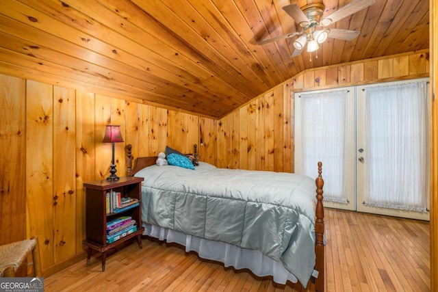 71 Cohutta Forest Rd Unit 9, Chatsworth, GA 30705 - bedroom featuring vaulted ceiling, wooden ceiling, wood-type flooring, french doors, and wooden walls