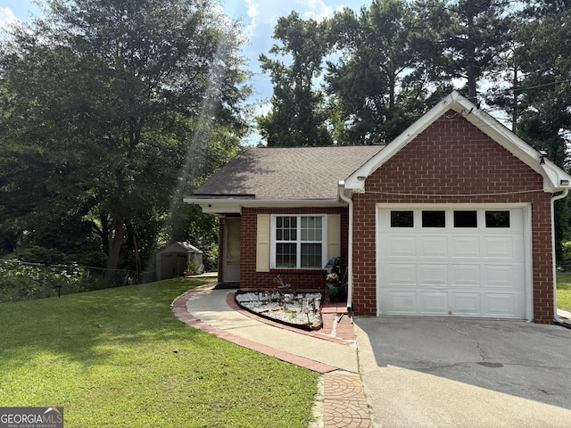 8113 Fieldstream Way, Douglasville, GA 30134 - single story home with brick siding, a garage, asphalt driveway, an outbuilding, and a shingled roof