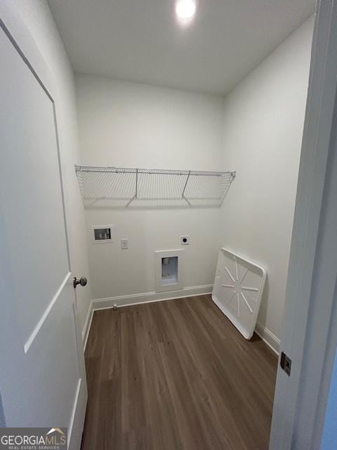 322 Heron St, Ball Ground, GA 30107 - laundry room featuring electric dryer hookup, hookup for a washing machine, and wood finished floors